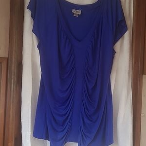 XL bright blue shirred knit blouse